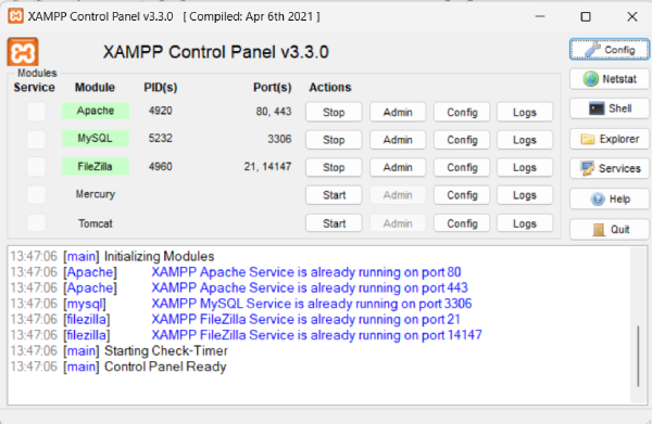 เปิดใช้งาน Xampp